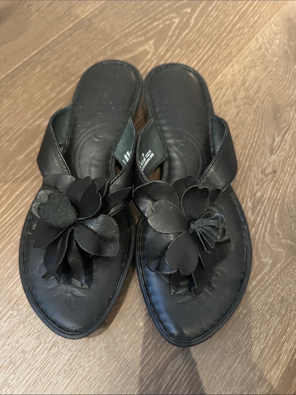 Born Black Leather Floral Thong Sandals